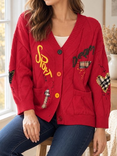 Womens red cable - cable, cardigan
