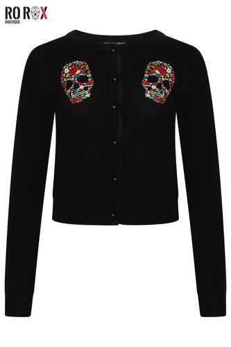 Sugar skull blumen strickjacke - blumen,